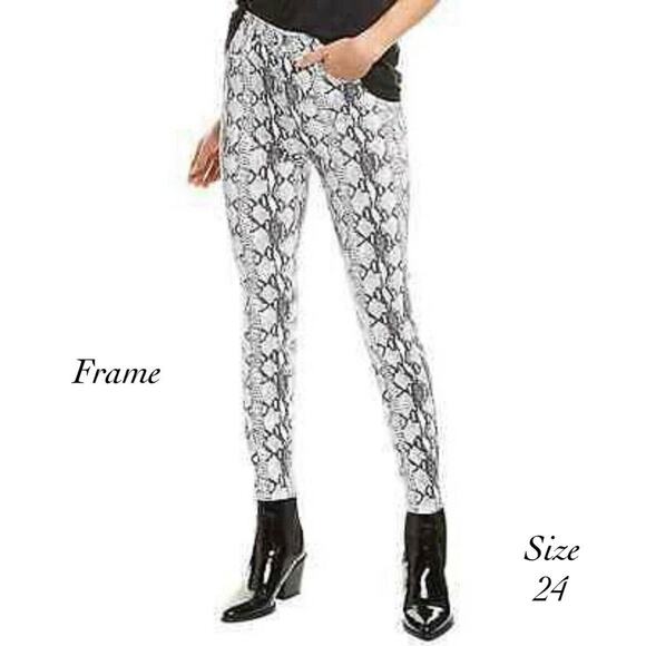 Frame Ali High Rise Python Snake Print Cigarette Skinny Jeans NWOT Size 24 - Picture 1 of 11